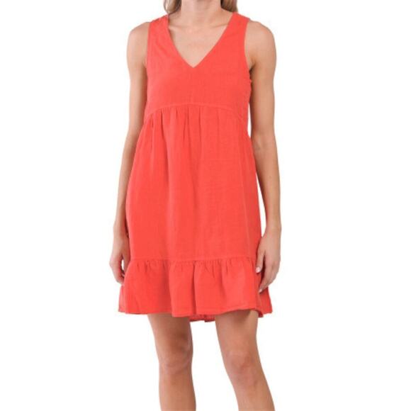 NWT Cynthia Rowley Women's V-neck Tiered Ruffle Linen Mini Dress - Picture 2 of 7